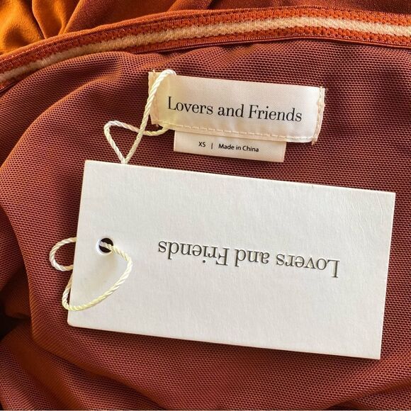 Lovers And Friends Lira Mini Dress Ginger Brown off shoulder stretch Revolve XS - Picture 4 of 9